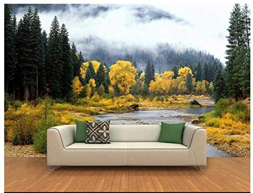 YIERLIFE Autoadhesivo Tela no tejida 3D infantil mural Paisaje de otoño bosque río Múltiples tamaños y estilos, 3D Papel Pintado Pared Fotomurales Tejido No Tejido Foto Mural Moderna Diseño Murales Fo