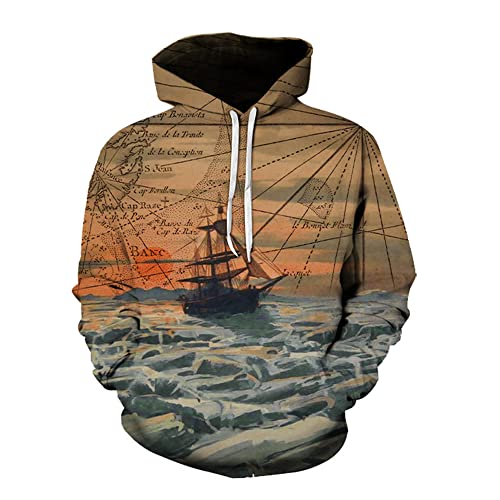 Ying Sudadera Capucha Hombre Primavera Otoño Suelta Personalidad 3D Impresión Hombre Jersey Moderno Urbano Juvenil Manga Larga con Bolsillo Diaria Casual All-Match Hombre Sudadera A-13 M