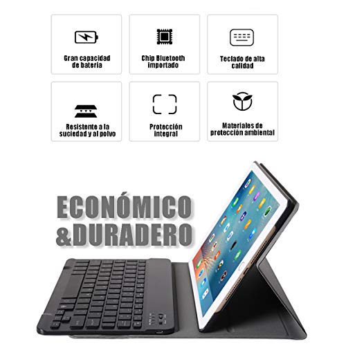 YingStar Teclado con Funda para iPad 9.7 2018 6 Generación/iPad 9.7 2017 5 Generación/iPad Air 1 / iPad Air 2 / iPad Pro 9.7 Español Ñ Teclado Bluetooth Inalámbrico Desmontable Carcasa con Soporte