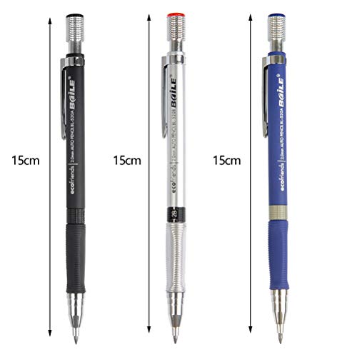 YOTINO 3 Piezas 2.0 mm Lápiz Mecánico con 24 Pcs Mina de Lápiz Recambios de Color y Negros para Dibujo, Escritura, Manualidades, Bosquejo