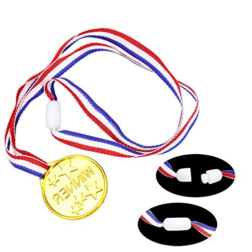 YuChiSX 24 Piezas de trofeos de medallas Set,12 x Mini Trofeo de plástico de Oro,12 x medallas ganadoras para Favores Adornos de Fiesta