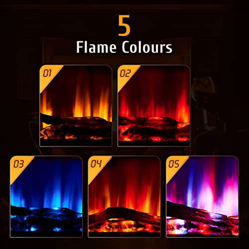 Z ZELUS Chimenea Eléctrica de 5 Colores y 5 Efectos de Llamas Chimenea Decorativa 900W/1800W para Dormitorio y Salón Chimenea Eléctrica de Pared de Control Remoto