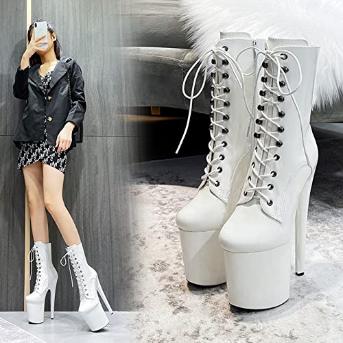 Zapatillas de Baile de Pole Talle Monedas 20cm Super High Heel Toel Knight Boots Discoteca Etapa de tacón Alto Botas de tacón de tacón de Altura,Blanco,43 EU