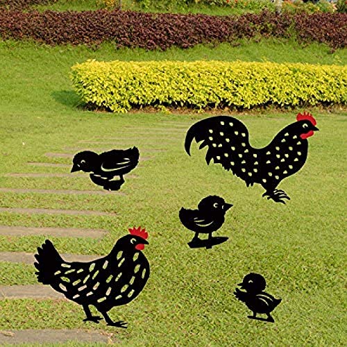 ZINE 5 estacas de animales de gallo, diseño de pollo, familia jardín, silueta de jardín, decoración de estatua de pollo, para regalos de festival, Pascua
