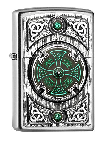 Zippo Encendedor, Cromado, Satin Finish (Celtic Green Cross), 5.8 x 3.8 x 1.8 cm