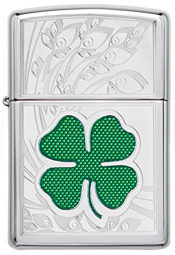 Zippo  four leaf clover thumbprint lighter high polished cromo