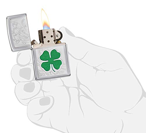 Zippo  four leaf clover thumbprint lighter high polished cromo