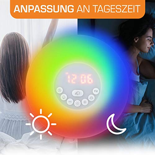 Zovex® Despertador con luz – Efectos diferentes – Despertador de siete colores – Despertador con simulación de amanecer