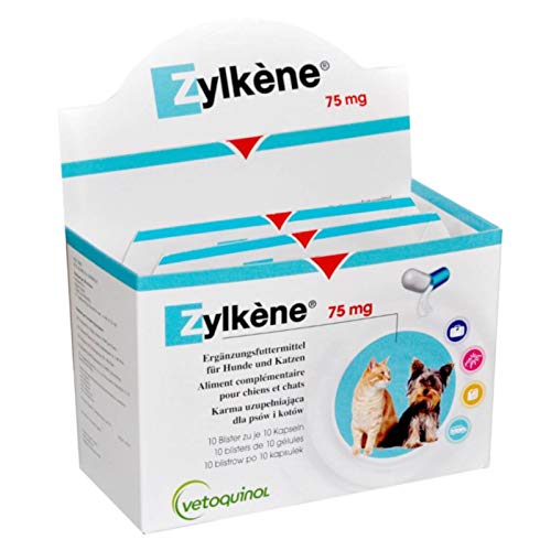 Zylkene - Suplemento antiestrés para perros y gatos 75 mg, Caja de 100 cápsulas