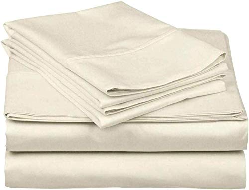 100% Egyptian Cotton 600 Thread Count 4-Piece Sheet Set with 40 cm Elastic Deep Pocket Luxurious Thick Cotton Bed Sheet All Season Bedding Ivory Solid Emperor Size