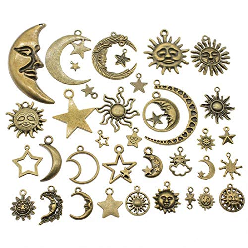 100 g de bronce antiguo sol luna estrella encantos joyería hallazgos accesorios de bricolaje