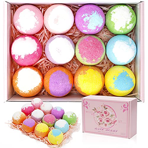 12 Bombas de Baño, Juego de Regalo de Bombas de Baño con Diferentes Aceites Esenciales Orgánicos, Sales de Baño de Burbujas Ideales para Niños, Amigos, Novia, Familia