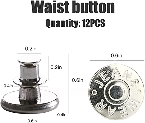 12pcs Botones Metalicos, Juego de Botones para Pantalones Vaqueros, Jeans Sin Costuras con Botones de Repuesto, Botones de Jeans Desmontables, Botones de 17mm, Tamaño de Jeans Ajustable