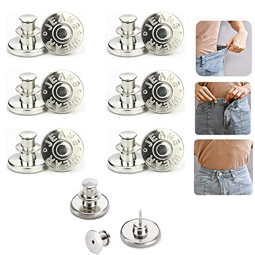 12pcs Botones Metalicos, Juego de Botones para Pantalones Vaqueros, Jeans Sin Costuras con Botones de Repuesto, Botones de Jeans Desmontables, Botones de 17mm, Tamaño de Jeans Ajustable