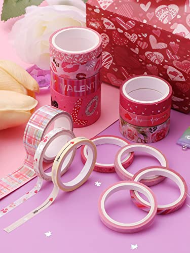 14 rollos de Cintas Washi para el día de San Valentín, Kalolary Sweet Heart Rose Washi cinta Adhesiva Decorativa Papel para Manualidades, Álbumes Recortes, Envoltorios, Decoración Fiesta Boda