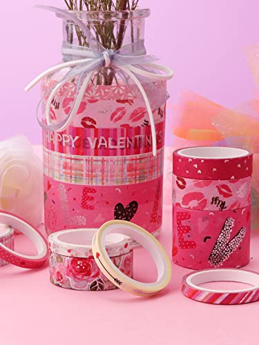 14 rollos de Cintas Washi para el día de San Valentín, Kalolary Sweet Heart Rose Washi cinta Adhesiva Decorativa Papel para Manualidades, Álbumes Recortes, Envoltorios, Decoración Fiesta Boda