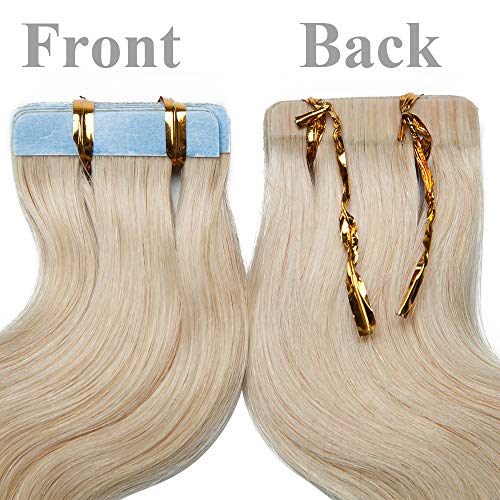 14"(35cm) SEGO Extensiones Adhesivas Onduladas de Pelo Natural 20PCS [#70 Blanqueador Blanco] Cabello Humano Rizado Balayage Remy Human Hair Tape in (40g)