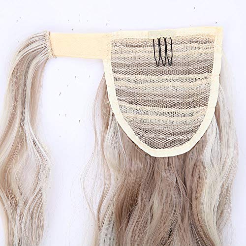 17"(43cm) Coleta Postiza Pelo Natural de Pelo Sintético Extensiones de Cabello Natural Clip Ponytail Hair Extension Rizada (90g,Sandy Rubio mezcla Blanqueador Rubio)