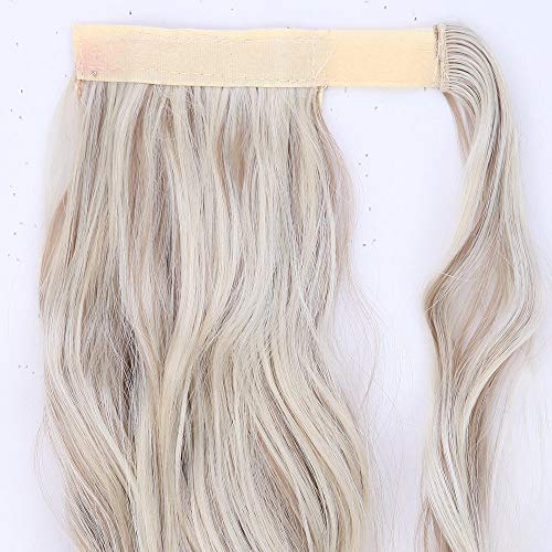 17"(43cm) Coleta Postiza Pelo Natural de Pelo Sintético Extensiones de Cabello Natural Clip Ponytail Hair Extension Rizada (90g,Sandy Rubio mezcla Blanqueador Rubio)