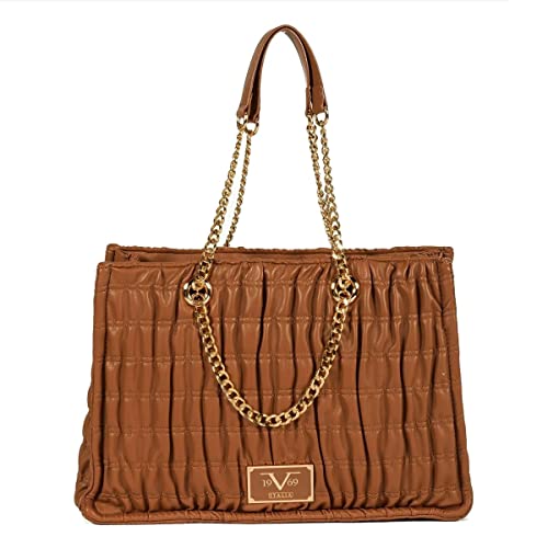 19V69 Italia Gianna by Versace - Bolso de mano y hombro para mujer, tamaño mediano, moderno para cualquier ocasión, elegante bolso de hombro, bolso de diseño con cadena en plata, marrón