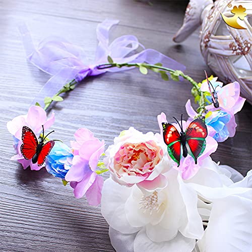 2 Piezas Bohemia Diadema de Flores Corona Flores Ajustable Cinta para el Cabello Guirnaldas Corona de Flores Corona Novia Tiara Flores Pelo Banda para Mujeres Niñas Bodas Fiestas