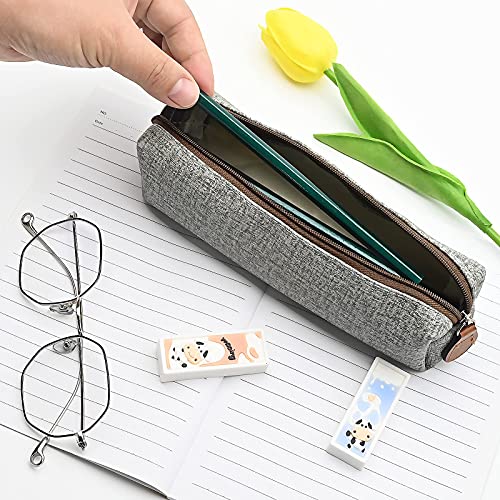 2 Piezas Estuche para Lápices, Estuche Escolar, Estuches para Lápices de Gran Capacidad Estuche Organizador Estuche para Lápices, Estuche para Maquillaje para Niñas y Niños (Gris + Beige)