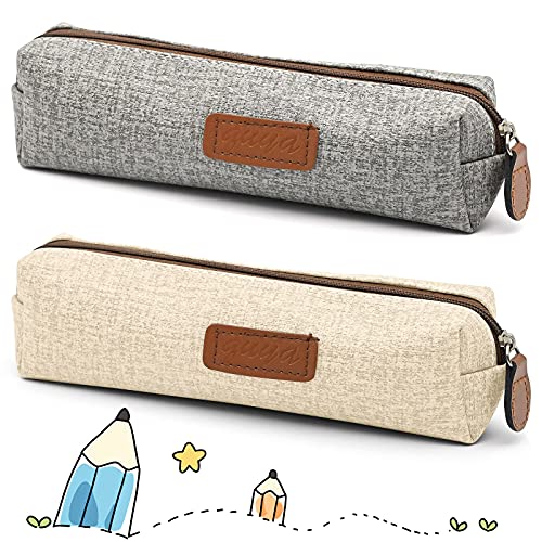 2 Piezas Estuche para Lápices, Estuche Escolar, Estuches para Lápices de Gran Capacidad Estuche Organizador Estuche para Lápices, Estuche para Maquillaje para Niñas y Niños (Gris + Beige)