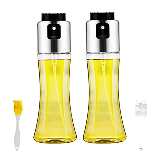 2 Piezas Pulverizador de Aceite, Dispensador de pulverizador de Aceite, Rociador de Aceite, rociador de vinagre, Premium Acero Inoxidable Botella de Vidrio 180 ML para cocinar/Ensalada/Hornear Pan/BBQ