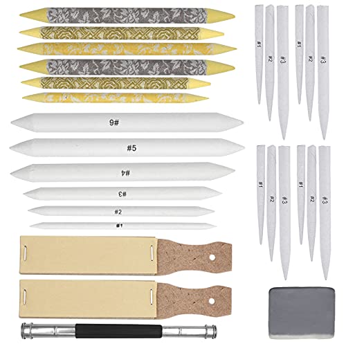 22 Piezas Set Difuminadores para Dibujo Tocones para Difuminar Difuminador con Tortillon Sacapuntas de Lápiz de Papel de Lija