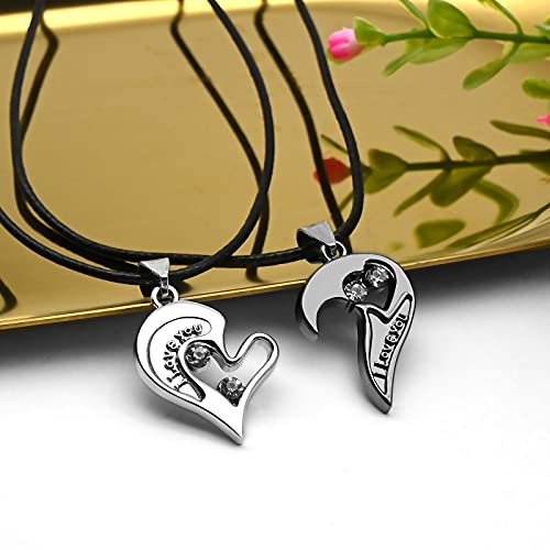 2Pcs Collar de Pareja, Acero Inoxidable Unidades Collar con Colgante de Puzle de Estrás, Corazón con Grabado I Love You, Pareja de Enamorados Regalo de San Valentín de Navidad Cumpleaños Cadena