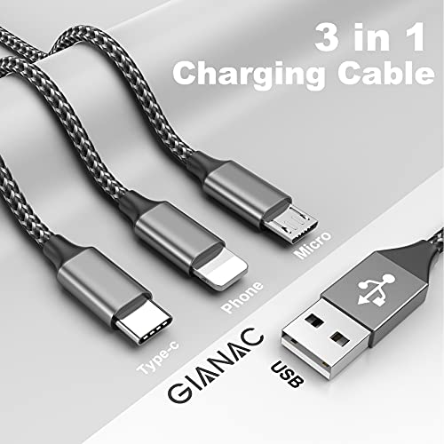 3 en 1 Multi Cable de Carga, [1.2M] Multi USB Cargador Cable Nylon Múltiples Micro USB Tipo C para Android Samsung Galaxy S9/ S8/ S7/ A5, Huawei P20, Honor, Kindle, LG, Son-Gris