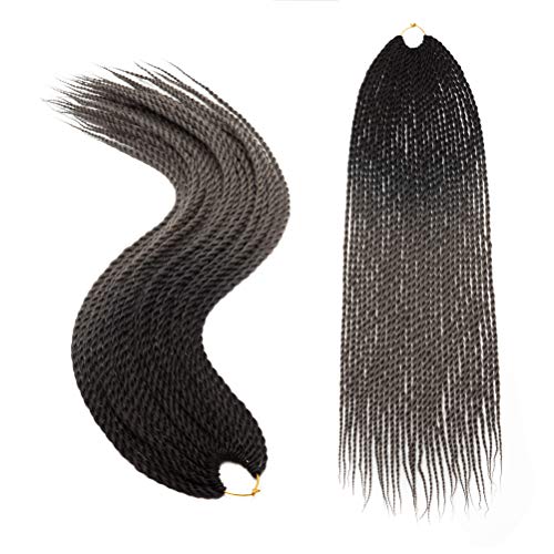 3 Paquete 90 Hebras Extensiones de Pelo Sintetico para Trenzas Africanas Cabello 60CM Ombre Largo Se Ve Natural Rizado Senegalese Crochet Twist Braiding Hair Negro a gris oscuro