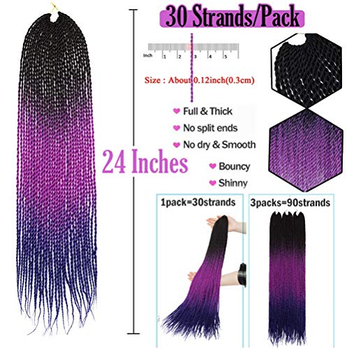 3 Paquete 90 Hebras Extensiones de Pelo Sintetico para Trenzas Africanas Cabello 60CM Ombre Largo Se Ve Natural Rizado Senegalese Crochet Twist Braiding Hair Negro a gris oscuro