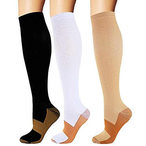 3 Par Calcetines de Compresión, para hombre y mujer, deporte, running, correr, varices, circulación sanguínea, recuperación, embarazo, vuelos, dolor de espinillas y piernas