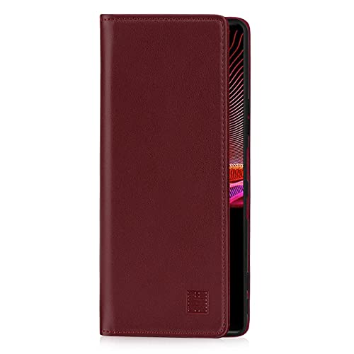 32nd Classic Series 2.0 - Funda Tipo Libro de Piel Real para Sony Xperia 1 III (2021), Carcasa de Cuero Premium diseñada con Cartera, Cierre Magnetico y Soporte Integrado - Borgoña