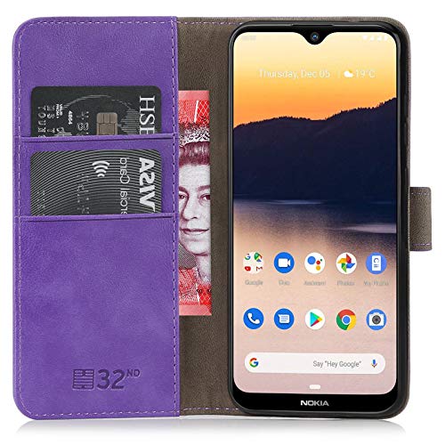 32nd Funda Flip Carcasa de Piel Tipo Billetera para Nokia 2.3 con Tapa y Cierre Magnético y Tarjetero - Morado