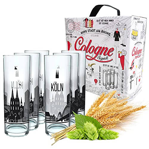 3forCologne Kölschglas Pack de 6 vasos de cerveza con el Skyline, vasos de cerveza con impresión de 0,2 ml