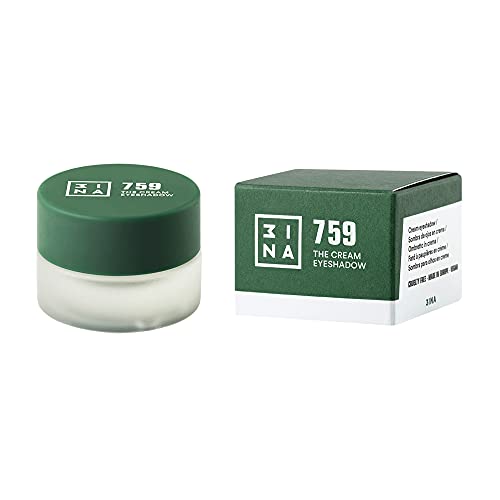 3ina 3INA Makeup - Vegano - Cruelty - Sombra de ojos crema 759 - Impermeable - Sombra de ojos con purpurina 24H - Larga duración - Fácil de usar - Verde oliva 3 ml