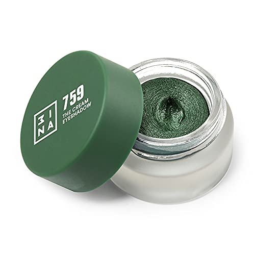 3ina 3INA Makeup - Vegano - Cruelty - Sombra de ojos crema 759 - Impermeable - Sombra de ojos con purpurina 24H - Larga duración - Fácil de usar - Verde oliva 3 ml