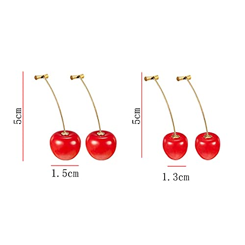 4 Pares de Aretes de Cereza, Aretes de Cereza Dulce, Aretes Colgantes de Cereza, Pendientes pequeños de cereza, Aretes a Juego para Mujeres y Niñas (Rojo, Burdeos)