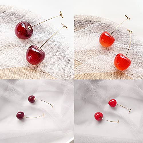 4 Pares de Aretes de Cereza, Aretes de Cereza Dulce, Aretes Colgantes de Cereza, Pendientes pequeños de cereza, Aretes a Juego para Mujeres y Niñas (Rojo, Burdeos)