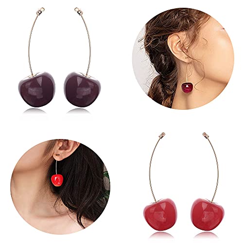 4 Pares Pendientes de Cereza, Pendientes Colgantes de Cereza, Pendientes de Cereza para Mujer, Lindo Pendiente Rojo Gota, Aretes de Cereza, Aretes Colgantes de Cereza, para Mujeres y Niñas