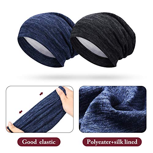 4 Piezas de Gorro de Dormir de Satén de Línea de Atención de Enfoque Gorra de Pelo para Dormir, Regalos de Cabeza de Chicas para Cabello Rizado (Negro, Azul Marino, Caqui, Rojo de Vino)