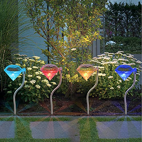 4 x Luces Solares LED de Jardín que Cambian de Color Luces Solares de Diamante para Jardín, Patio, Macizo de Flores, Fiestas