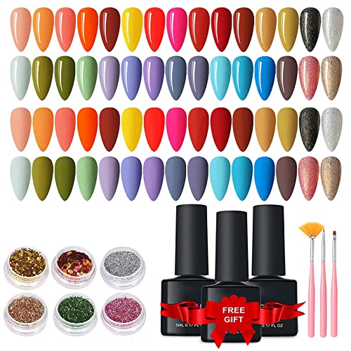 43pcs Esmaltes Semipermanentes, 30 Colores Pintauñas Semipermanente Uñas Gel UV LED con Base, Capa Superior Brillante y Mate, 3 Cepillos, Limas de Uñas, Juego de Gel de Uñas para Navidad y Año Nuevo