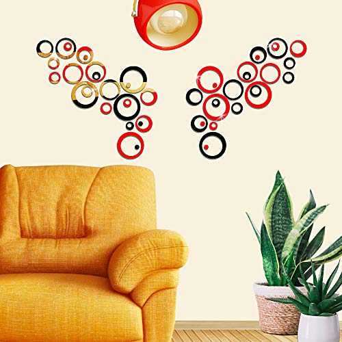 48pcs Pegatinas Pared Espejo Redondo Vinilos Adhesivos de Acrílico Decorativas DIY Decorar Hogar Habitación Dormitorio Baño