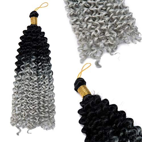 6 Paquete Pelo Sintético Rizado para Trenzas Africanas Extensiones Cabello Se Ve Natural 35cm Afro Curly Water Wave Marlybob Crochet Twist Braiding Hair Negro a gris plateado