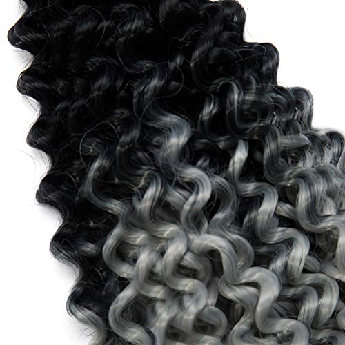 6 Paquete Pelo Sintético Rizado para Trenzas Africanas Extensiones Cabello Se Ve Natural 35cm Afro Curly Water Wave Marlybob Crochet Twist Braiding Hair Negro a gris plateado