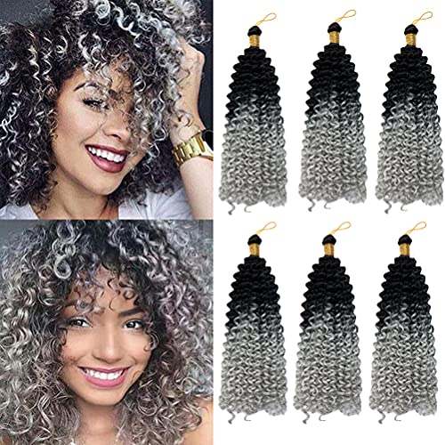 6 Paquete Pelo Sintético Rizado para Trenzas Africanas Extensiones Cabello Se Ve Natural 35cm Afro Curly Water Wave Marlybob Crochet Twist Braiding Hair Negro a gris plateado