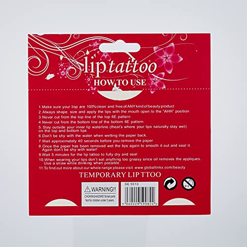 6E tatuaje del labio rojo del corazón 2 x Pack de 2